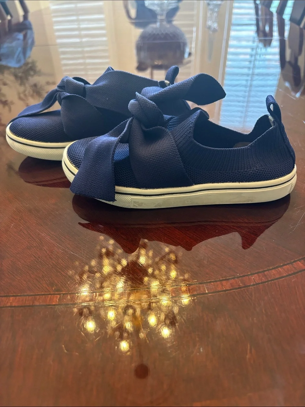 bernie mev. Girls Navy Knit Bow Slip-On Sneakers